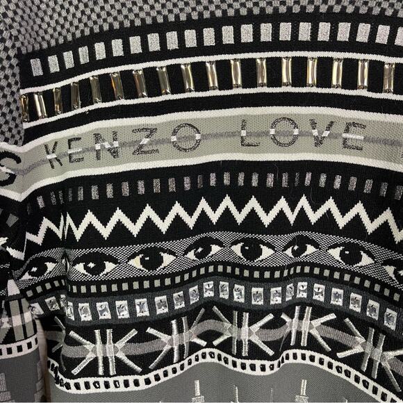Kenzo Striped Embroidered Wool Eye Motif Embellished Sweater Size Large - Picture 3 of 6